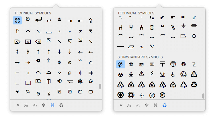 Symbols from macOS