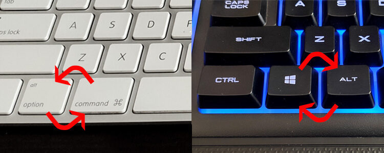 Inverted keys PC Windows vs Mac Command