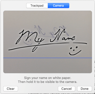 Signature scanned by macbook camera